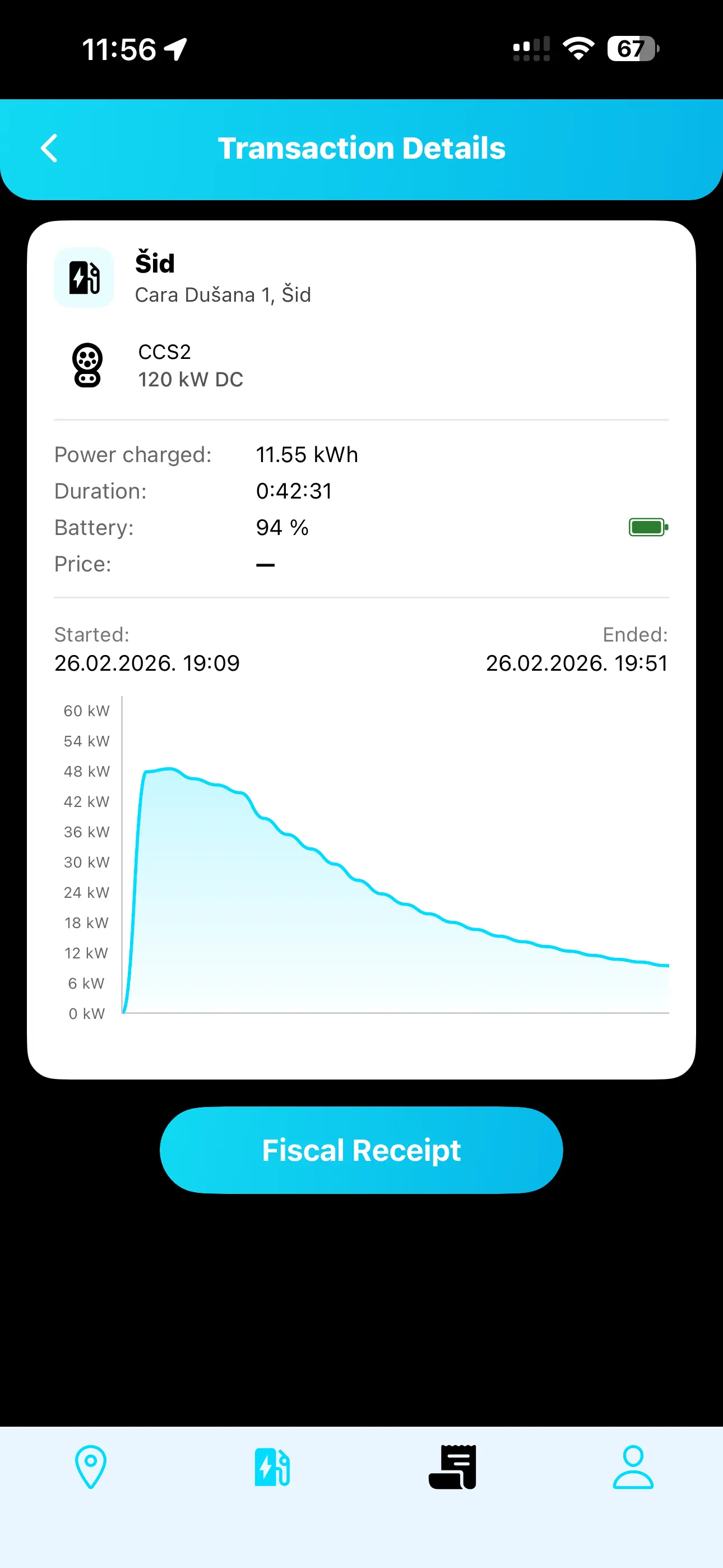 YESLA transaction details screen